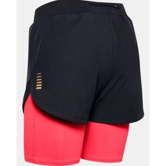 Under Armour 1355224 Women's Sz XS Black/Pink Camo 2-in-1 Running Shorts $70+ - Picture 2 of 4